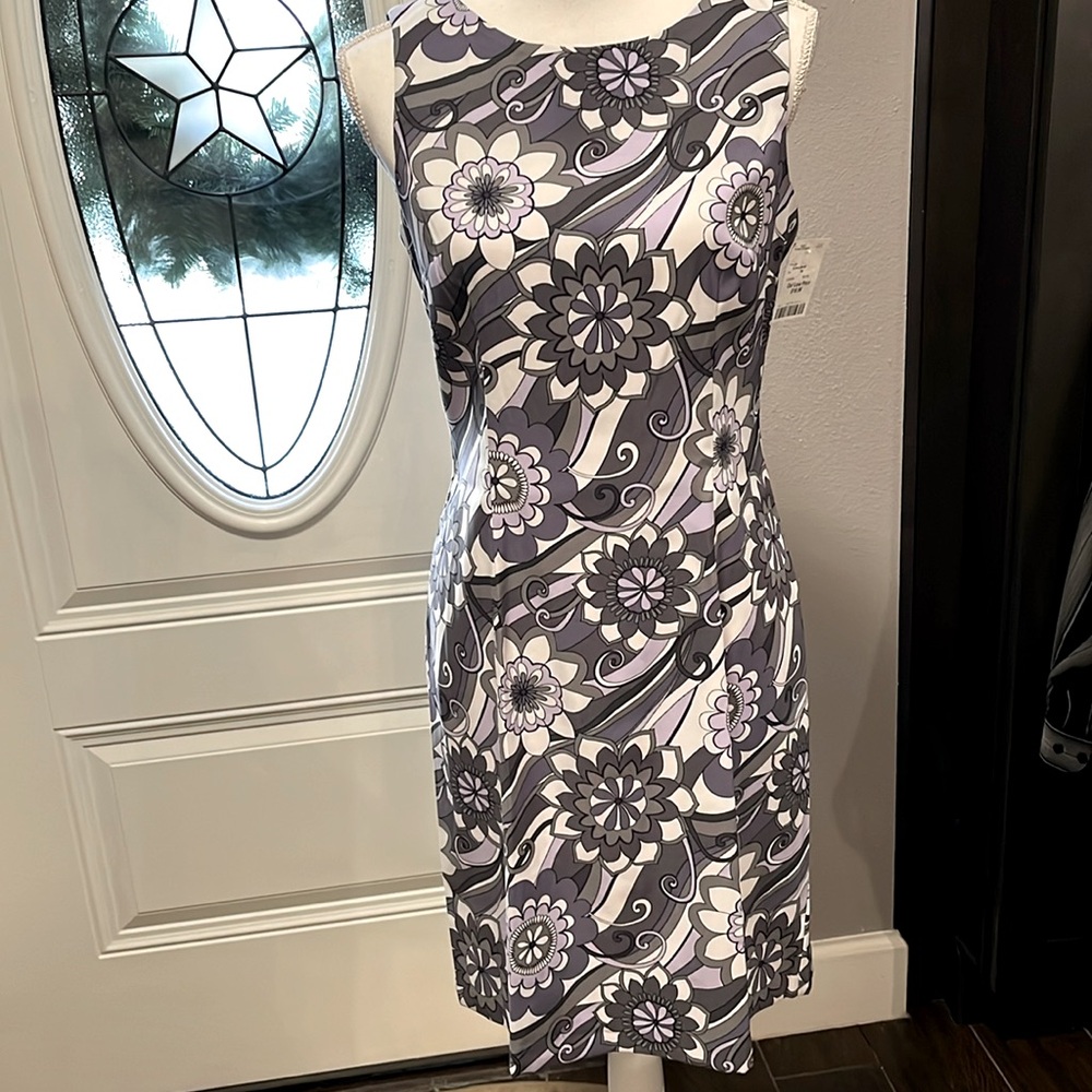 Connected Apparel Gray & Purple with White sleeveless dress. 10 Flower Print